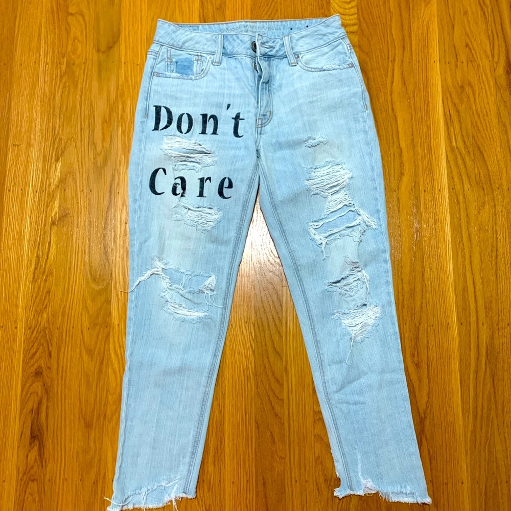 Washed, ripped boyfriend jeans.